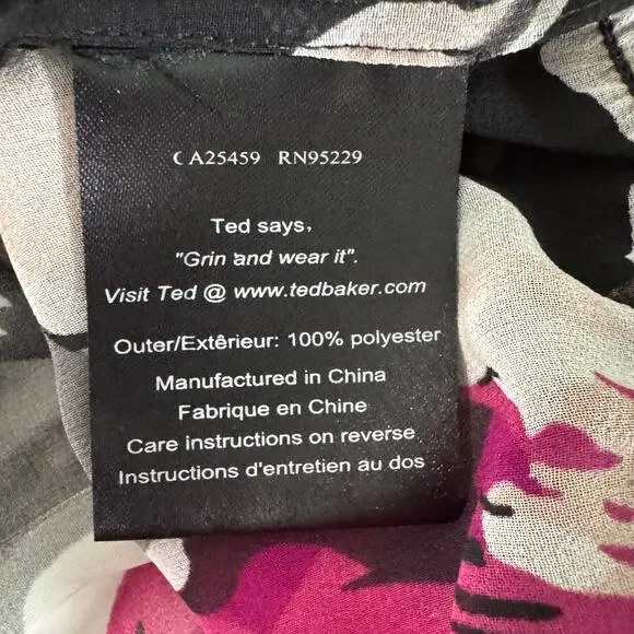 Ted Baker Blouse Size 8 Floral Chiffon Pullover Ruffle Sleeves Cowl Neck Top - Picture 9 of 10